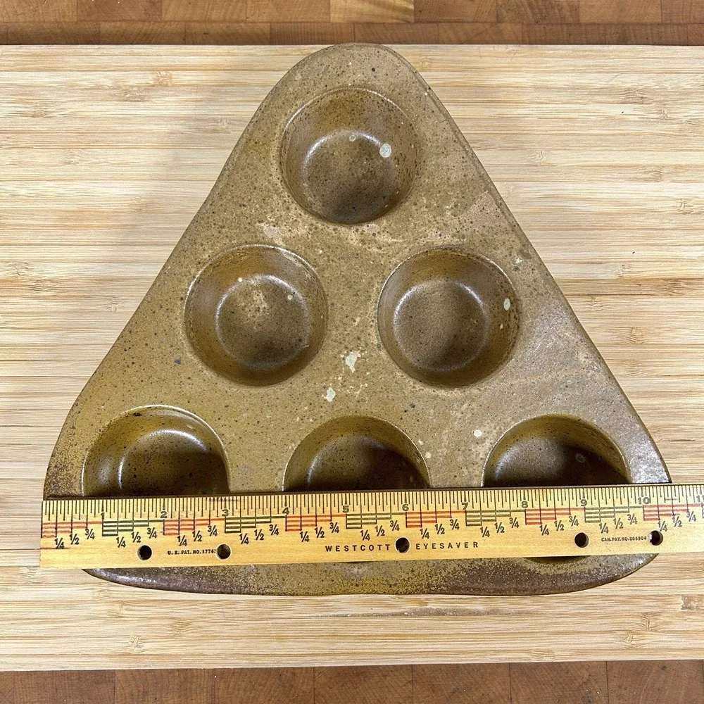Vintage Studio Pottery Handmade Signed Muffin Pan 10.5